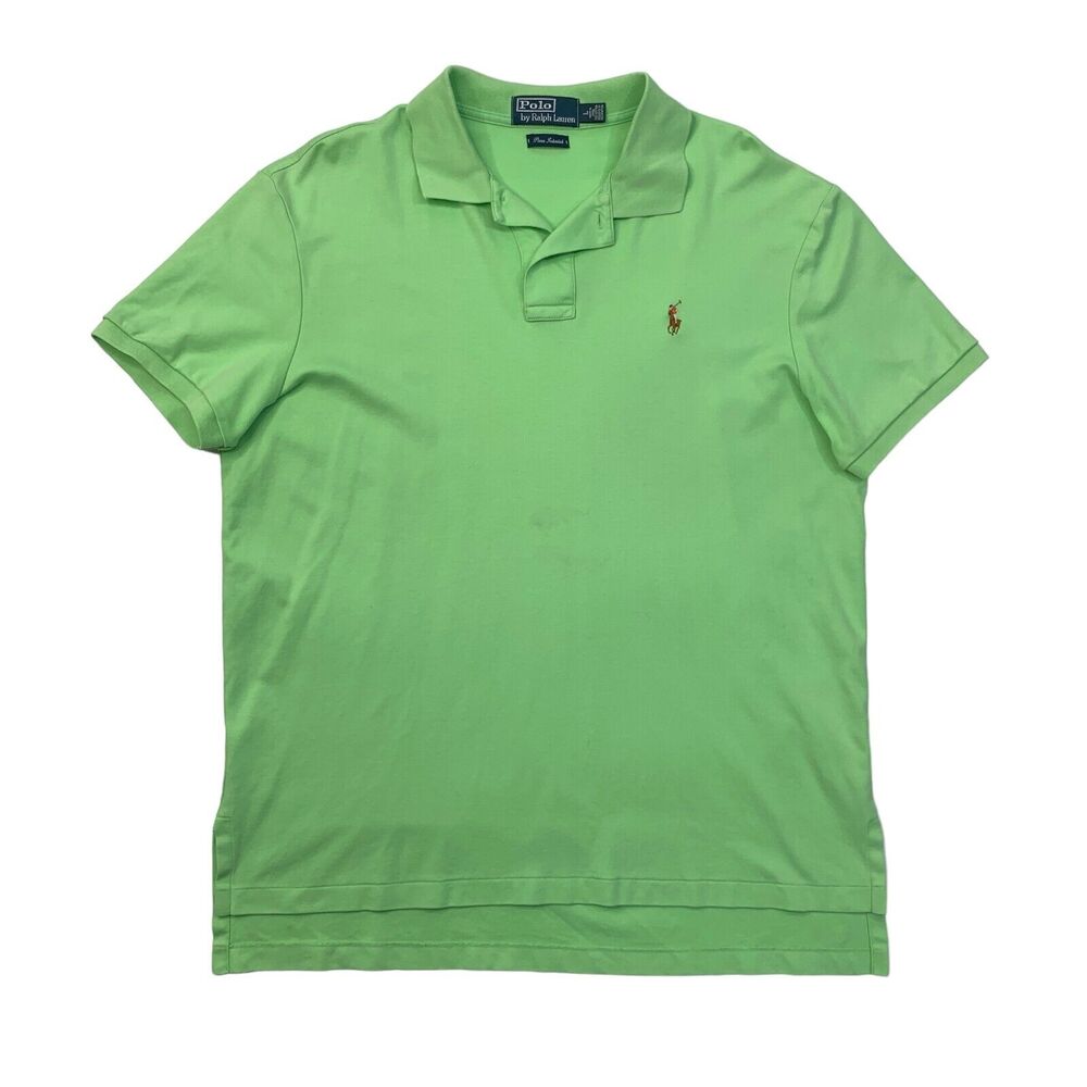 Polo Ralph Lauren Shirt Mens L Large Pear Green Soft Pima Interlock High Low Hem